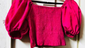 Fuchsia Smocked Puff Sleeve Top