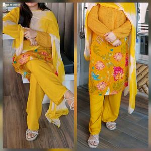 Yellow Floral Kurta Set with Dupatta