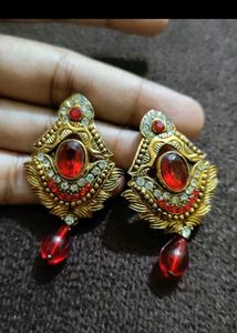 Pink Jhumkas and Red Earrings Combo
