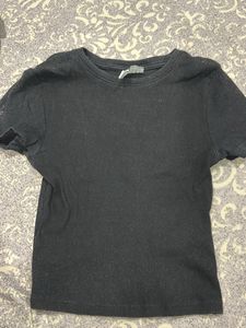 Black Ribbed Cropped T-Shirt