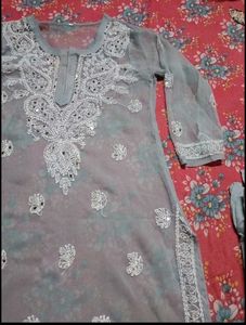 Chikankari kurti with mirror work....