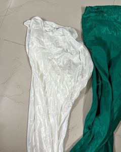 New Green &amp; White Shiny Silk Pants Set
