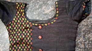 Elegant Black Kurta with Printed Panel