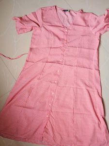 Red Gingham Dress Around Knee Length