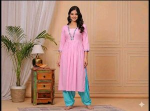 2-Kurtis&amp;1-SalwarCombo-Beautiful Pink&amp;TealBlue Ku