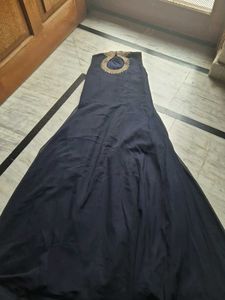 Elegant Navy Blue Embroidered Gown