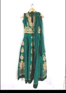 Elegant Green long gown dress ethnic wth dupata