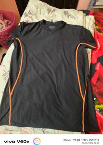 Men's Black T-Shirt with Orange Accents
