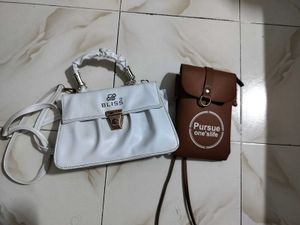 Chic White & Brown Handbag Set