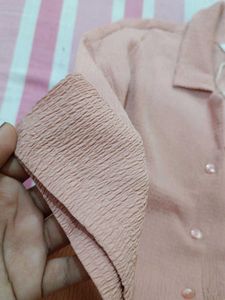 Peach Textured Button-Up Shirt