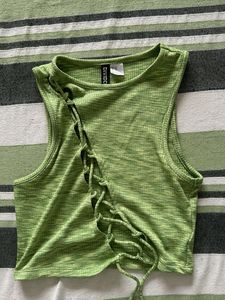 Green Lace-Up Crop Top