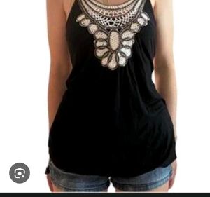 Black Tank Top Crochet Neck Detail& shorts