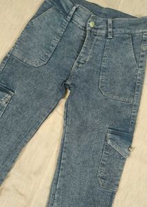 Trendy Blue Denim Cargo Jeans