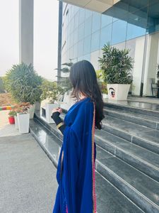Elegant Navy Blue Saree with Pink Border