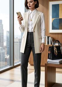 Chic Striped Sleeveless Blazer