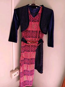 New Stylish Pink &amp; Navy Dress(FREE FLOWER CLIP)