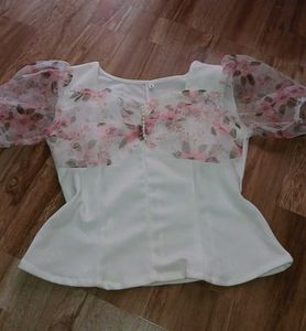 Sheer Floral Sleeve Peplum Top