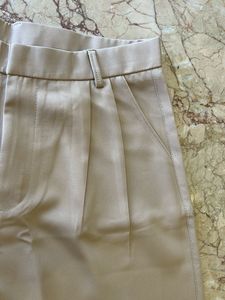 Beige High-Waisted Wide-Leg Trousers
