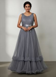 Elegant Blue Grey Sparkle Gown