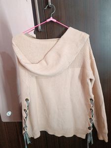 Cream Lace-Up Sweater