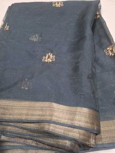 Elegant Blue grey  Embroidered Saree