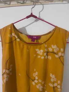 Mustard Floral Sleeveless Midi Dress
