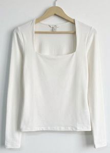 H&amp;M Cream Square Neck Long Sleeve Top