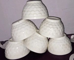 Set of 6 White Embossed Ceramic(Ice-cream Bowls)