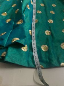 Teal Green Ethnic Skirt with Gold Motifs