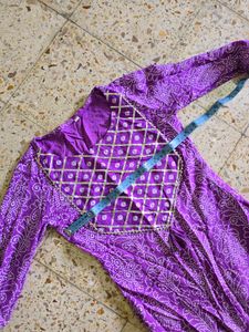Purple Bandhani Kurta Set with Dupatta