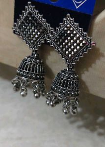 Designer Oxidized Silver Jhumka Earrings