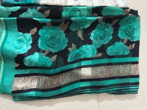 Beautiful Printed Teal Saree