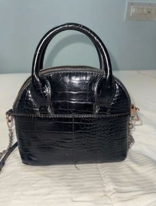 Chic Black Croc Effect Dome Bag