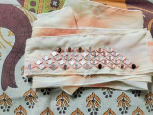 Shimmering Peach &amp; White Sharara Set