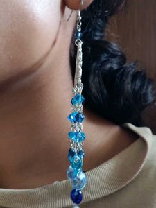 Blue Beaded Chandelier Earrings