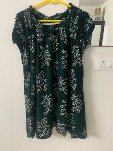 Bottle Green Bandhej Printed Tunic Top