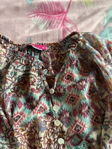 Bohemian Floral Print Sheer Blouse