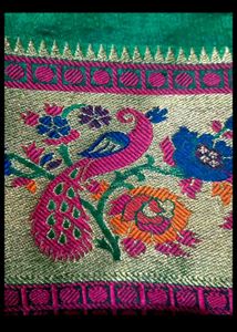 Emerald Green Sari with Floral Peacock Border