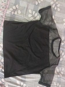Black Mesh Sleeve Graphic Crop top