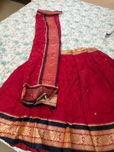 Red Ethnic choli Skirt with Gold Border