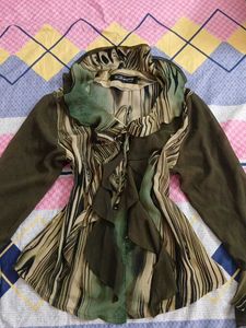 ruffle green button up shirt