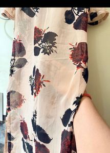 Light Pink/ beige Floral Cold Shoulder kurti