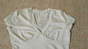 Cream Textured V-Neck Top