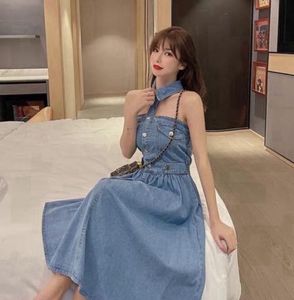 Offshoulder Denim Midi Dress With Pockets