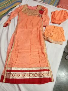 Elegant Orange kurti Set with Embellishments