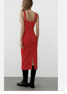 ZARA Red Cut-Out Midi Dress