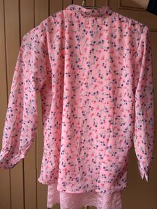 Pink Floral Blouse with Lace Trim