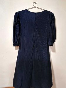 Navy Blue Pleated Midi Dress