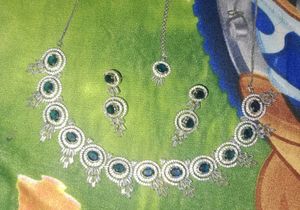 American Diamond Royal Blue Colour Necklace Set