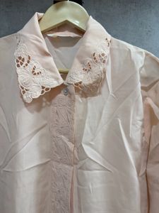 Elegant Peach Embroidered Shirt